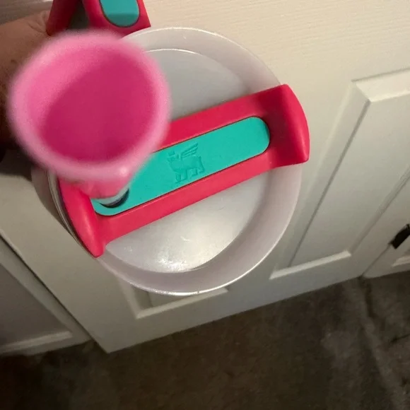 Stanley Pink Tumbler with Handle and Teal Logo - Picture 5 of 7